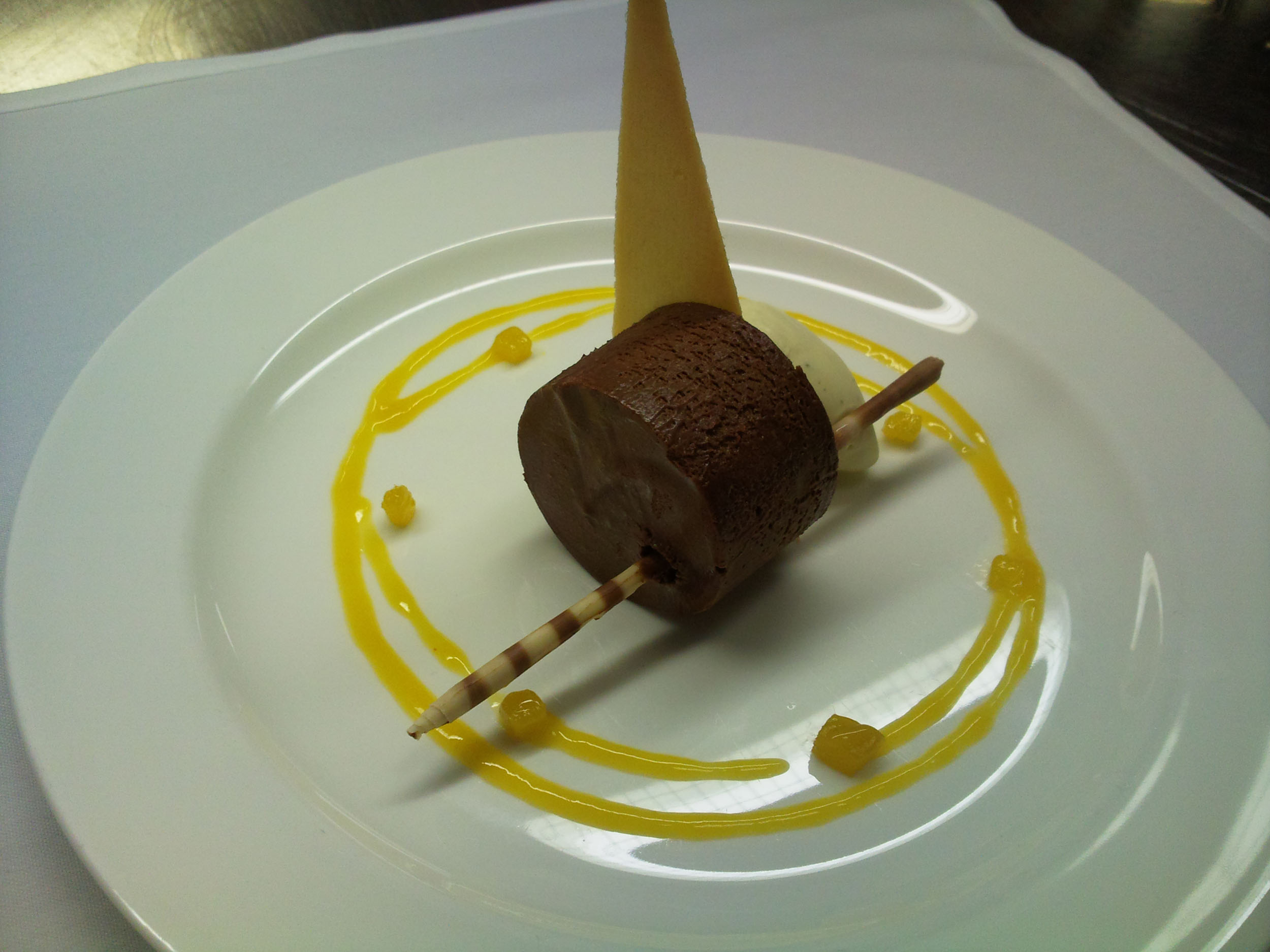 chocolate mousse with basil ice cream and mango - alain ducasse recipe