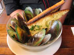 mussels with roasted pine nuts and garlic - bobby flay recipe 